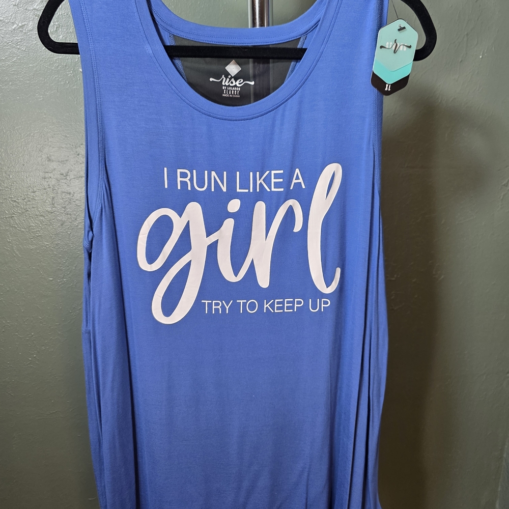 LuLaRoe Blue Graphic Tank “I Run Like a Girl”